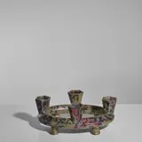 Lucien Lévy-Dhurmer, Centerpiece Candelabra, for Clément Massier, earthenware with iridescent glaze, painted marks 'Clement Massier Levy'
