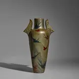 Lucien Lévy-Dhurmer, Monumental 'Les Hirondelles' Vase, for Clément Massier, earthenware with applied handles, lustre glaze, impressed mark 'CLEMENT MASSIER Golfe Juan', glaze mark 'L