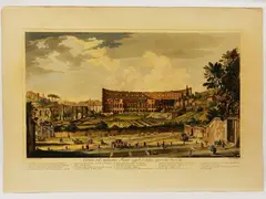 Giovanni Volpato, View of the Flavian Amphitheater today of the Colosseum observed from the Celio, etching with acqurellatura