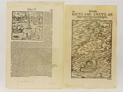 Sebastian Münster, Syracuse - Sicily, two woodcut prints