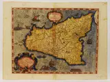 Giovanni Antonio Magini, Regno di Sicilia, watercoloured double page engraving