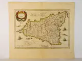 Jan Janssonius, Siciliae Regnum, mid-17th century, 1588, watercoloured double page etching