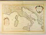 Alexis Hubert Jaillot, L'Italie distinguée suivant l'Estendue de tous les Estats, 1632, watercoloured double page engraving