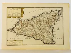 Nicolas de Fer, Isle et royaume de Sicilie 1705, 1646, watercolor engraving