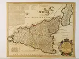 Jean-Baptiste Nolin, L'Isle et royaume de Sicile, 1657, etching with watercolor