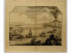 Pieter Mortier I, Regium inter & Messinam elegantissimus freti siculi prospectus, 1661, double page etching