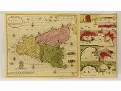 Gerard van Keulen, Niewe afteekening van het eyland en koninkryk Sicily..., 1678, watercoloured double page etching title within cartouche