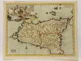 Thomas Salmon, Geographical map of the island of Sicily 1762, 1679, watercoloured double page etching