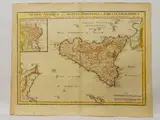Philippe Buache, Siciliae Antiquae quae et Sicania et Trinacria dicta Tabula Geographica 1745, 1700, watercoloured double page etching after Guillaume Delisle