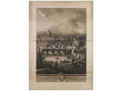 Giuseppe Vasi, Il prospetto della Citta Leonina, che si vede colla Basilica Viticana, Ponte, e Castel S. Angelo, 1710, multi-page etching