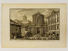 Views of Rome by Giuseppe Vasi, 1710, three etchings depicting Antiques near the Palatine Bridge, offered Feb 2022