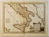 Giovanni Maria Cassini, The Kingdoms of Naples and Sicily divided into their provinces, 1745, watercoloured double page engraving