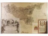 Louis Albert Guislain Bacler d'Albe, Carte générale du théâtre de la guerre en Italie et dans les Alpes 1798-1802, 1761, the lot is made up of a large engraved cartouche divided into sections applied to fabric (plate XXVI) depicting