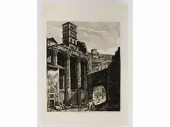 Avanzi del Tempio di Marte vendicatore dal Volgo Arco dei Pantani by Luigi Rossini, 1790, late edition etching, offered Feb 2022
