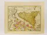 Christoph Weigel, Sicilia antiqua quae et trinacria nummis siculis illustrated, 1654, watercoloured double page etching