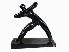 A luster glazed terracotta, Dante Baldelli by Dante Baldelli, 1841, depicting an athlete in the act of throwing the weight, offered Dec 2021