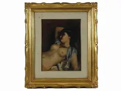 Odalisque by Angiolo Romagnoli, 1850, oil on cardboard, offered Dec 2021