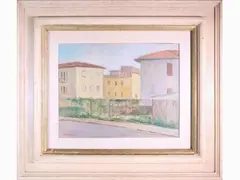 Landscapes with houses 1969 and 1970 by Diego Fanciullacci, 1902, two oil paintings on canvas and canvas board, offered Dec 2021