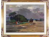 Livorno view with figures and carriage by Renato Natali, 1883, oil on panel, offered Dec 2021
