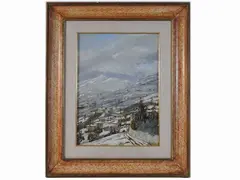 Giacomo Delcroix, Snow-covered landscape of Fiesole, 1894, oil on faesite signed
