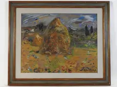 Landscape with sheaf by Vittorio Nomellini, 1901, oil on paper, offered Dec 2021