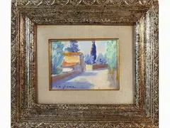 Tuscan landscapes by Dino Migliorini, 1907, two oil paintings on canvas board, offered Dec 2021