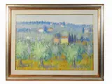 Tuscan landscape by Dino Migliorini, 1907, oil on faesite, offered Dec 2021
