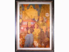 Remo Squillantini, View of the Piazza di Santo Spirito with figures, 1920, oil on panel