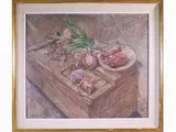 Still life with vegetables 1977s by Enzo Faraoni, 1920, oil on canvas, offered Dec 2021