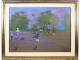 Lorenzo Palazzi, Giuochi di bambini 1956 - Teatrino delle marionette ad Ardenza 1967, 1921, two oil paintings on faesite