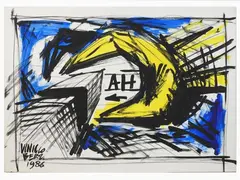 Composition AH by Vinicio Berti, 1921, acrylic on cardboard laid on cardboard, offered Dec 2021