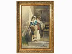 Francesco Coleman, Embroiderers, 1851, watercolour on paper laid on cardboard