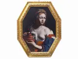 Rebecca at the well by Giovanni Francesco Guerrieri attribuito, 1589, oil on octagonal canvas, offered Nov 2021