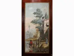 Farmerhouse with fisherman and two figures by Giuseppe Zocchi, 1715, oil on canvas laid on wooden door, offered Oct 2021