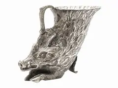 An animalier silver plated cup, about Seventies by Gabriella Crespi, 1922, realizzata come un cinghiale, offered Jul 2021