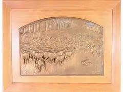 Arrigo Minerbi, Landscape with flock, 1881, bronze sculpture