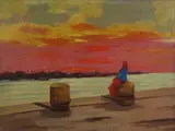 Sea sunset by Renato Natali, 1883, oil on panel, offered Jul 2021