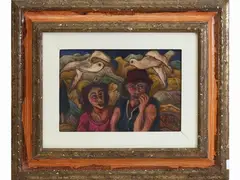 Figure by Beppe Serafini, 1915, oil on carved cardboard, offered Jul 2021