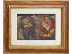 Figures by Beppe Serafini, 1915, oil on carved cardboard, offered Jul 2021