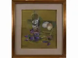 Giuseppe Manfredi, Still life with glass, eggs and flowers 1969