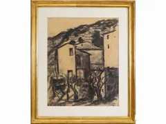 Landscape 1942 by Alberto Caligiani, 1894, charcoal on paper, offered Jul 2021