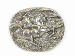 A silver plaque by Pericle Fazzini, 1913, sbalzata a bassorilievo con donna a cavallo, offered Jul 2021