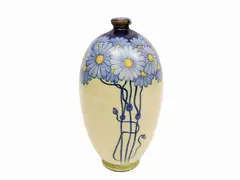 A ceramic vase, Arte della Ceramica Florence 1898-1902 by Galileo Chini, 1886, painted with floral motifs in shades of light blue, offered Apr 2021