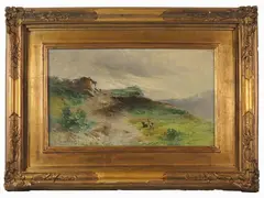 Eugenio Gignous, Mountain landscape with goats 1873, 1850, watercolour on paper laid on cardboard