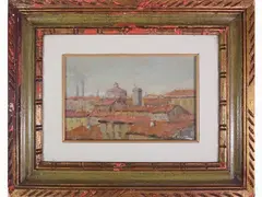 View of Livorno by Angiolo Volpe, oil on cardboard, offered Mar 2021