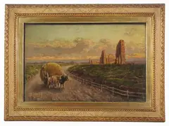 Giuseppe Raggio, Landscape with ancient ruins and wagon, 1823, oil on canvas