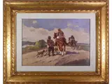Cacciatori by Carlo Domenici, 1898, oil on faesite, offered Mar 2021