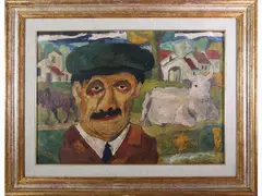 Farmer by Beppe Serafini, 1915, oil on carved cardboard, offered Mar 2021