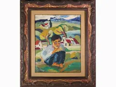 Figure by Beppe Serafini, 1915, oil on carved cardboard, offered Mar 2021