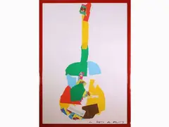 Guitar by Giuseppe Chiari, mixed media on paper, offered Mar 2021